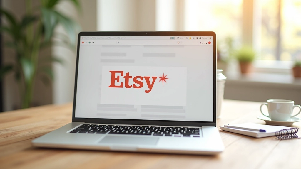 Écran d'ordinateur affichant une boutique Etsy avec produits artisanaux et détails de vente