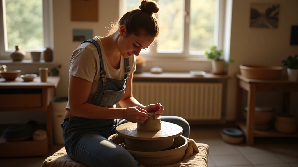 Atelier de poterie avec artisan