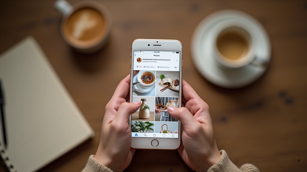 Téléphone affichant les publications de médias sociaux avec photos de produits artisanaux